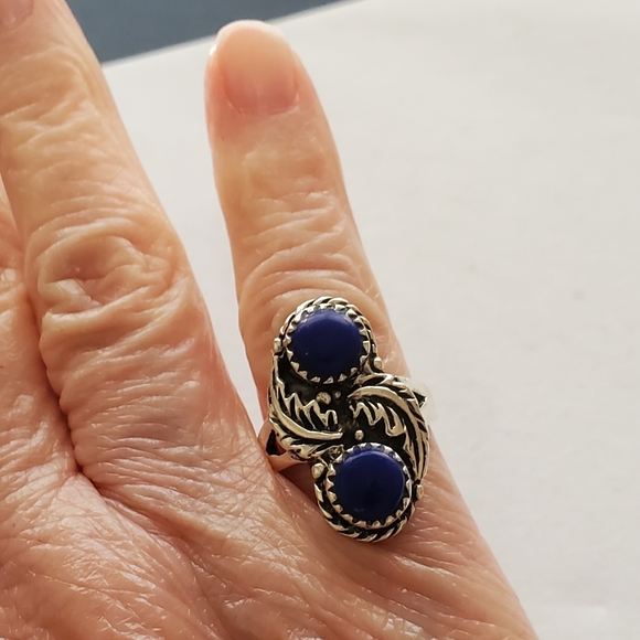 Shube sterling Southwestern Lapis Sterling Feather Swirl Ring 5 - Picture 11 of 14